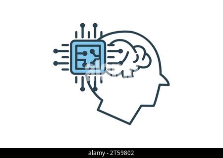 icône d'intelligence d'affiliation. tête avec cerveau et processeur. icône relative à l'appareil, à la technologie informatique. style d'icône de ligne plate. conception vectorielle simple modifiable Illustration de Vecteur