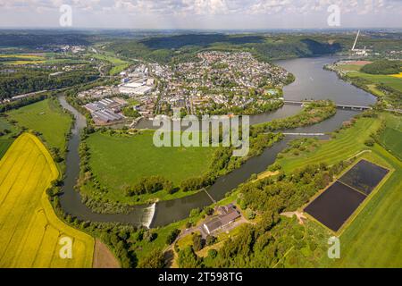 Vue aérienne, vue de Wetter, rivière Ruhr et Obergraben, Volmarstein Community Water Works, Harkortsee, Wetter, région de Ruhr, Rhénanie du Nord-Westphalie, Germa Banque D'Images