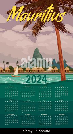 Affiche de voyage Maurice tropical Island Resort vintage Illustration de Vecteur