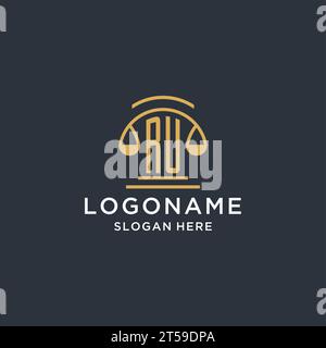 RU initial avec l'échelle du modèle de conception de logo de justice, le droit de luxe et les idées de conception de logo d'avocat, graphique vectoriel Illustration de Vecteur