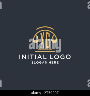 XG initial avec l'échelle du modèle de conception de logo de justice, le droit de luxe et les idées de conception de logo d'avocat, graphique vectoriel Illustration de Vecteur
