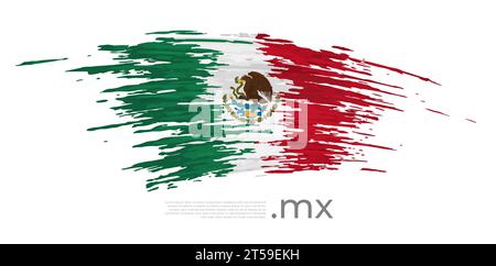 Drapeau du Mexique. Coups de pinceau, grunge. Pinceau peint drapeau mexicain sur un fond clair. Conception vectorielle, modèle d'affiche nationale avec place pour le texte Illustration de Vecteur