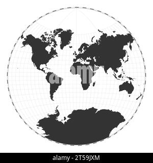 Carte du monde vectorielle. Projection de Van der Grinten. Carte géographique du monde simple avec des lignes de latitude et de longitude. Centré sur une longitude de 0 degrés. Vecteur illus Illustration de Vecteur