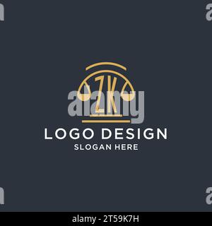 ZK initial avec l'échelle du modèle de conception de logo de justice, le droit de luxe et les idées de conception de logo d'avocat, graphique vectoriel Illustration de Vecteur