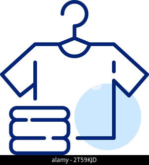 T-shirt blanc sur cintre et vêtements pliés. Symbole de blanchisserie et de propreté. Icône de trait modifiable et parfait pour les pixels Illustration de Vecteur