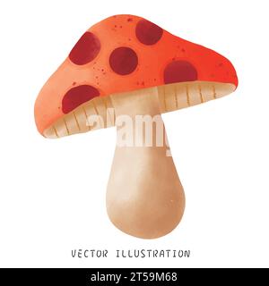 Entrez dans un monde fantaisiste de mignons champignons à l'aquarelle. Cette œuvre enchanteresse capture un joli champignon tombant sur le sol à l'extérieur d'un Hallo Illustration de Vecteur