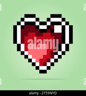 8 bits pixels un coeur de cristal. Icône d'amour pour les ressources de jeu et les motifs de point de croix dans les illustrations vectorielles. Illustration de Vecteur
