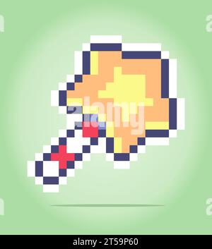 baguette magique 8 bits pixels. Outil de sorcière dans les illustrations vectorielles pour les icônes de jeu. Illustration de Vecteur