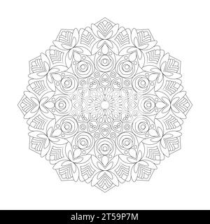 Page de livre de coloriage Mandala Crystal visions pour l'intérieur du livre KDP. Pétales paisibles, capacité à se détendre, expériences cérébrales, Haven harmonieux, paisible Illustration de Vecteur