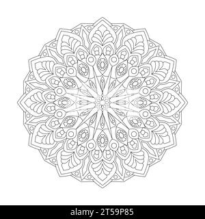 Manuel de coloriage Mandala of Serenity pour adulte page mandala pour l'intérieur du livre KDP. Pétales pacifiques, capacité de se détendre, expériences cérébrales, Haven harmonieux, Illustration de Vecteur