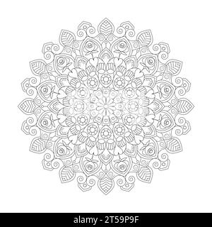 Mandala Geometric Zen coloriage page pour l'intérieur du livre KDP. Pétales paisibles, capacité de se détendre, expériences cérébrales, havre harmonieux, Port paisible Illustration de Vecteur