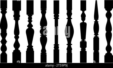 Illustration de différents fuseaux d'escalier et balustres isolés sur blanc Illustration de Vecteur