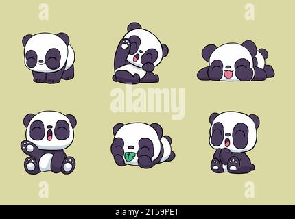 Mignon Panda Bear Bundle Set Illustration vectorielle Illustration de Vecteur