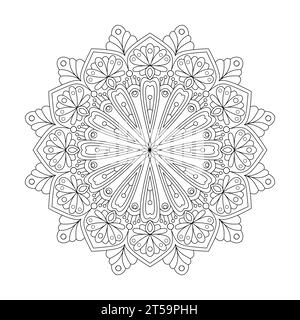 Page de mandala de livre de coloriage pour adulte Radiant Sun pour l'intérieur du livre KDP. Pétales paisibles, capacité à se détendre, expériences cérébrales, Haven harmonieux, paisible Illustration de Vecteur