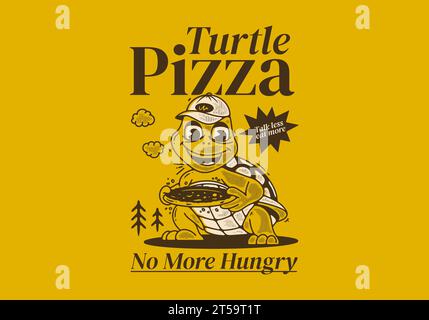 Pizza tortue, plus faim. Illustration de personnage de mascotte d'une tortue tenant une pizza Illustration de Vecteur
