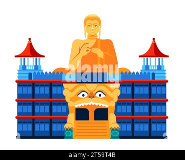 Dambulla Golden Temple - image isolée unique de style design plat Illustration de Vecteur