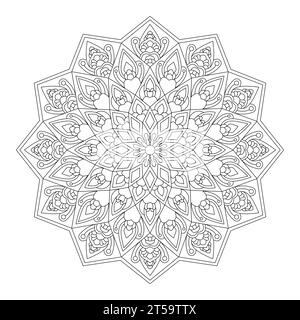 Page de mandala de livre de coloriage Dreamcatcher Delight pour adulte pour l'intérieur du livre KDP. Pétales paisibles, capacité à se détendre, expériences cérébrales, Haven harmonieux, P Illustration de Vecteur