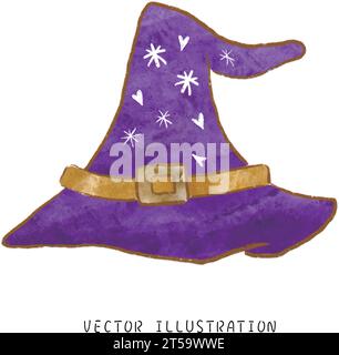 Mignon chapeau de sorcière violette et magique Halloween enchanteur dans le style aquarelle embrasser l'esprit joyeux et festif d'Halloween avec cette eau enchanteresse Illustration de Vecteur