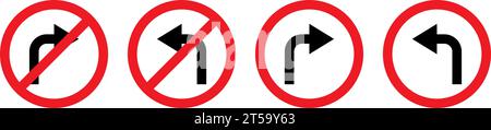 Icône de panneau de signalisation routière définie. Tournez à gauche ou à droite Illustration de Vecteur