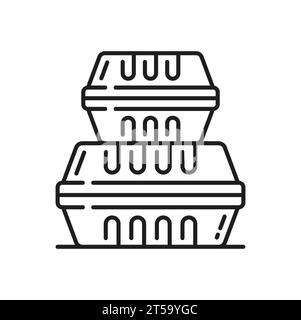 Ensemble de récipients alimentaires en plastique pour la livraison de fast food isolé en papier ou en carton icône de contour. Paquets de livraison de nourriture vecteur, modèle de boîtes à lunch Illustration de Vecteur