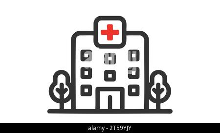 Logo vectoriel d'icône de bâtiment d'hôpital sur fond blanc. Illustration de Vecteur