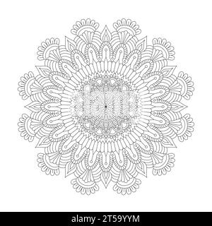 Page de livre de coloriage mandala d'enchantement serein adulte pour l'intérieur du livre kdp. Pétales paisibles, capacité à se détendre, expériences cérébrales, Haven harmonieux, pois Illustration de Vecteur