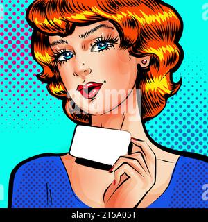 Vecteur pop art belle femme avec carte vierge Illustration de Vecteur