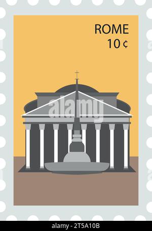 Timbre postal avec PANTHÉON célèbre monument de ROME, ITALIE Illustration de Vecteur