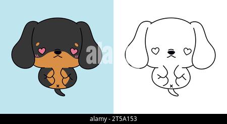 Kawaii Clipart Teckel Puppy Illustration et pour Coloriage page. Chien Kawaii drôle. Illustration vectorielle mignonne d'un animal Kawaii pour autocollants, bébé Illustration de Vecteur