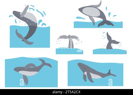 Avec des baleines, bannière ou carte de la Journée mondiale des baleines, concept écologique arrêter la pollution des océans et dire non au plastique, illustration vectorielle Illustration de Vecteur