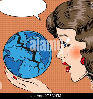 Illustration vectorielle pop art de femme triste, personnage de bande dessinée Illustration de Vecteur