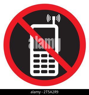 Noir pas de signe de téléphone. Interdiction d'utiliser le téléphone cellulaire. Illustration vectorielle avec symbole d'avertissement. Icône de communication mobile interdite isolée sur le dos blanc Illustration de Vecteur