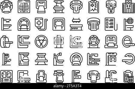 Les icônes de la machine à rayons X définissent le vecteur de contour. Dispositif médical hospitalier. Salle de chirurgie mécanique Illustration de Vecteur