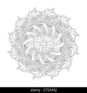 Page de livre de coloriage Mandala Harmony Delight pour l'intérieur du livre kdp. Pétales paisibles, capacité à se détendre, expériences cérébrales, Haven harmonieux, Por paisible Illustration de Vecteur