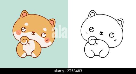 Mignon isolé Shiba Inu Dog Illustration et pour Coloriage page. Dessin animé clip Art Puppy. Illustration vectorielle de dessin animé de Kawaii Animal pour autocollants Illustration de Vecteur