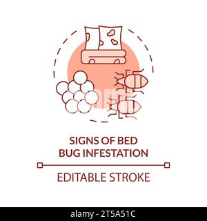 Icônes de signes rouges modifiables en 2D d'infestation de punaises de lit, vecteur isolé monochromatique, illustration de ligne mince de gestion des ravageurs intégrée. Illustration de Vecteur