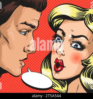 Illustration vectorielle pop art de couple parlant entre eux Illustration de Vecteur