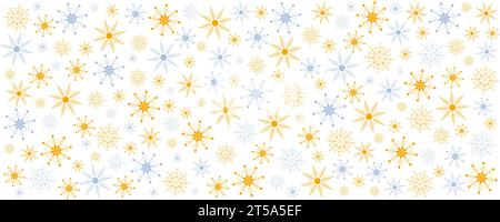 Fond de Noël fait de flocons de neige bleus et dorés pour la conception de cartes, affiches, bannières, pancartes, dépliants. Illustration vectorielle. Illustration de Vecteur