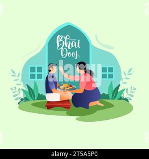 Frère et sœur indiens festival Happy bhai dooj concept. Célébration de Rakhi en inde illustration vectorielle festive Illustration de Vecteur