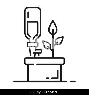 Icône d'arrosage et d'arrosage goutte-à-goutte pour plantes. Technologie d'arrosage des semis, système automatique d'aquaponics de terres agricoles ou symbole vectoriel de ligne d'équipement de goutte à goutte d'eau germe. Pictogramme ou icône d'irrigation agricole Illustration de Vecteur