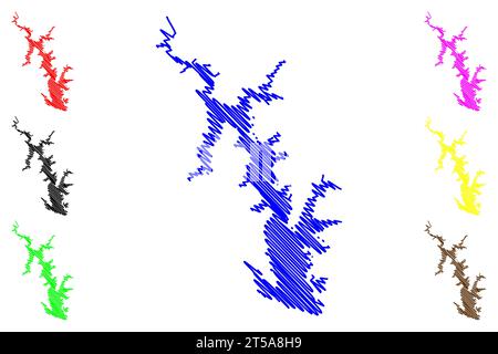 Lake Falcon International Reservoir (États-Unis d'Amérique, Amérique du Nord, États-Unis, Texas, États-Unis du Mexique) illustration vectorielle de la carte, griffonnage Illustration de Vecteur