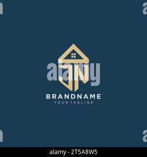 Lettre initiale JN avec la conception de logo créatif simple de toit de maison pour le graphique vectoriel de société immobilière Illustration de Vecteur