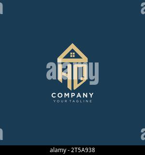 Lettre initiale HQ avec la conception de logo créatif simple de toit de maison pour le graphique vectoriel de société immobilière Illustration de Vecteur