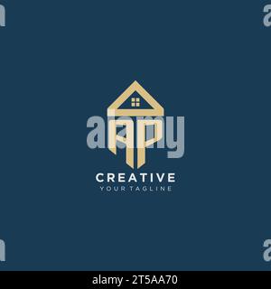 Lettre initiale AP avec la conception de logo créatif simple de toit de maison pour le graphique vectoriel de société immobilière Illustration de Vecteur