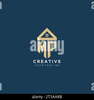 Lettre initiale MP avec la conception de logo créatif simple de toit de maison pour le graphique vectoriel de société immobilière Illustration de Vecteur
