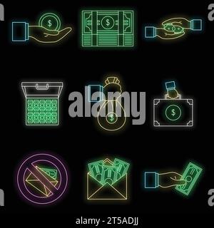 Jeu d'icônes de corruption. Contour ensemble d'icônes vectorielles de pratiques de corruption de corruption de corruption couleur néon sur noir Illustration de Vecteur