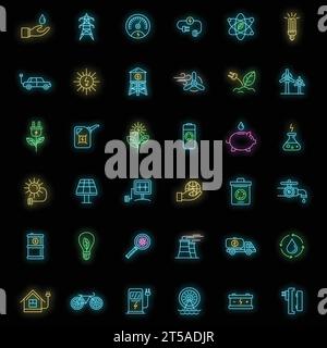 Jeu d'icônes de jour écologique. Contour ensemble d'icônes vectorielles de jour d'écologie couleur néon sur noir Illustration de Vecteur