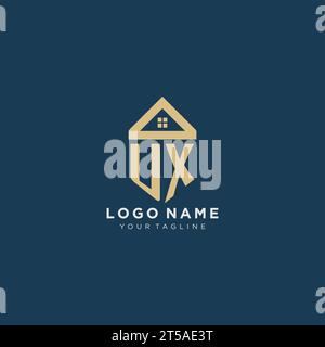 Lettre initiale UX avec la conception de logo créatif simple de toit de maison pour le graphique vectoriel de société immobilière Illustration de Vecteur