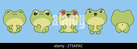 Ensemble d'illustrations Vector Cartoon Animal. Collection de Kawaii Isolated Frog Art pour autocollants, impressions pour vêtements, douche de bébé, pages à colorier Illustration de Vecteur