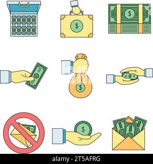 Jeu d'icônes de corruption. Contour ensemble d'icônes vectorielles de corruption de corruption de corruption couleur fine sur blanc Illustration de Vecteur